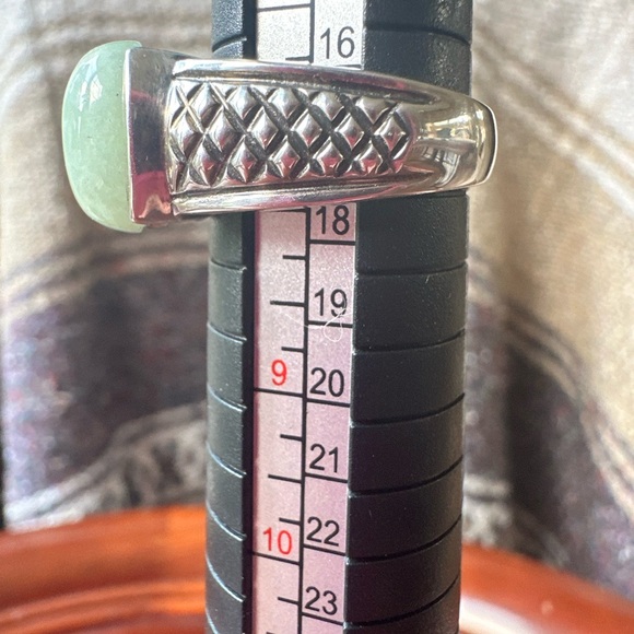 Vintage 925 Stamped Sterling Silver & Jade Jadeite Cabochon Ring Size 8 - Picture 3 of 13